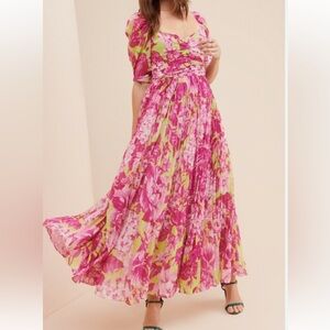 Rococo Sand pink maxi wedding guest dress with sleeves